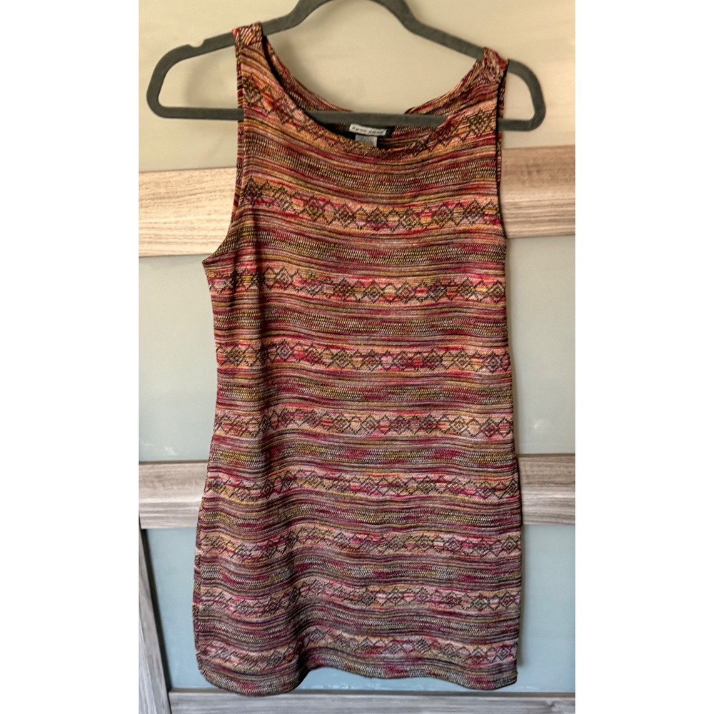 Aqua Blues Womens Large Sleeveless Knit Mini Dress Multi Color Geometric Boho
